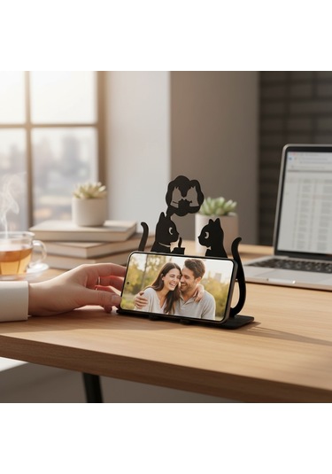 Kedi Figürlü Metal Masaüstü Dekor Kahve Sohbeti Tasarım Obje