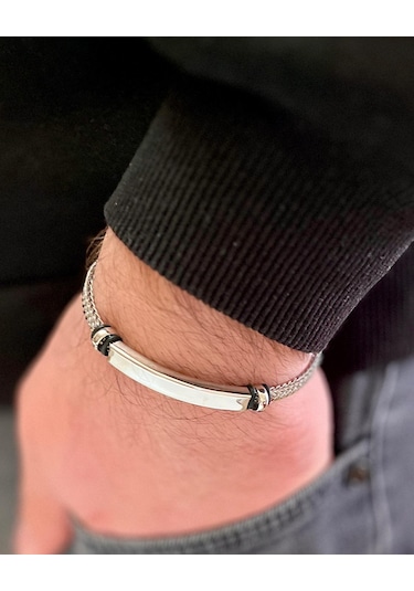 Silver Renk İnce Kordon Çelik Erkek Bileklik 22 Cm