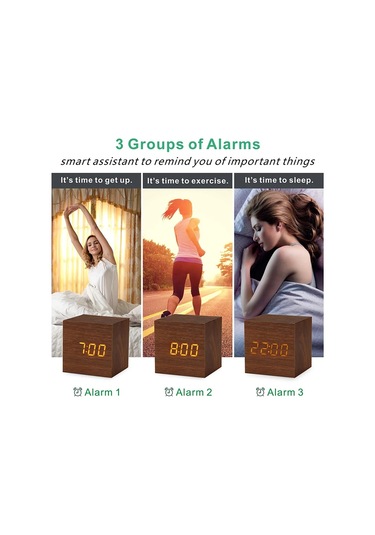 Sıcaklık Ses Kontrolü Ile Ahşap Dijital Çalar Saat Elektronik Saatler Brown