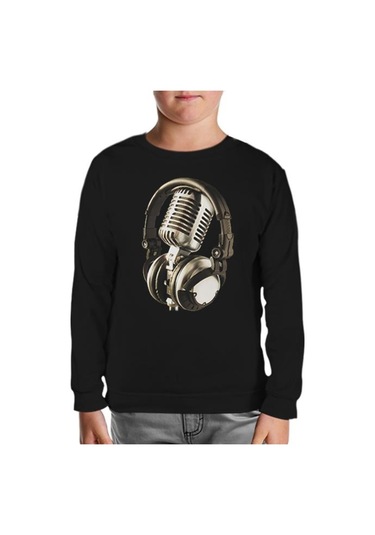 Microphone & Headphone Siyah Çocuk Sweatshirt Siyah