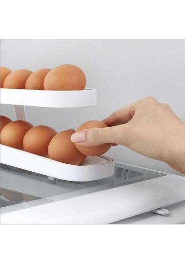 Novahub Modern Beyaz Otomatik Kaydırma Yumurta Dağıtıcı Buzdolabı Yumurta Tutucu Raf Saklama Kutusu Mutfak Aksesuarları Beyaz