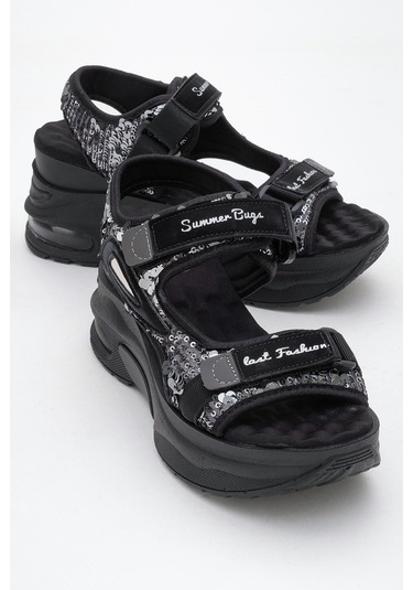Arthur Siyah-gri Payet Bantlı Kalın Taban Kadın Spor Sandalet Siyah - Gri