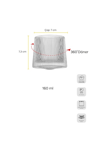Greta Şeffaf 2'li 360 Derce Dönerli Viski Meşrubat Bardağı Japon Style 160ml