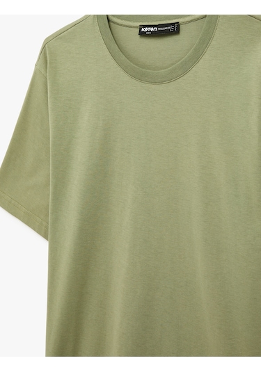 Koton Regular Fit Kısa Kollu Bisiklet Yaka Pamuklu Basic Tişört Haki 6sam10332mk