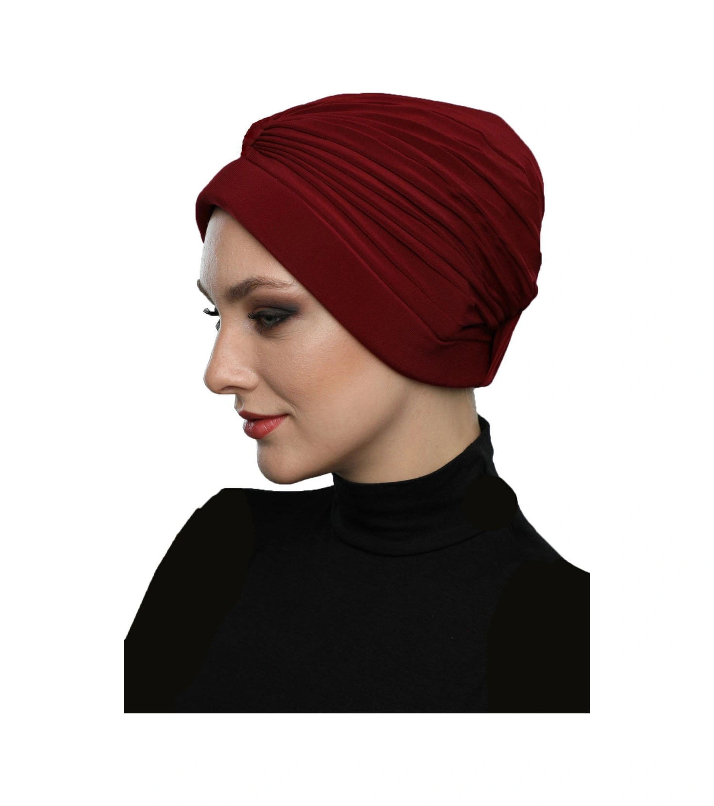 Bantlı Ön Ve Ensesi Bantlı Nervürlü Bordo Süngerli Hazır Türban Tesettür Bone Havuz Bonesi Bordo