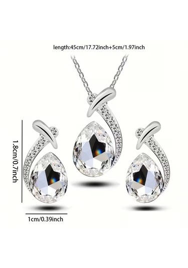 Yeni Collections Damla Taşlı, Trend Zirkon Taş İşlemelitakı Seti Kolye Küpe , Yeni Yıl, Beyaz