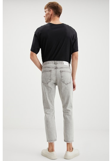 Gılberto  Erkek Carrot Fit Havuç Paça Eskitme Yıkamalı Kalın Dokulu Denim Açık Gri Jeans