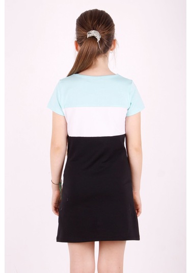 Toontoy Kız Çocuk Stop Baskılı Renkli Elbise Mint Yeşili