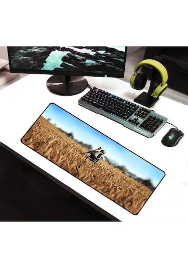 Alkese 70x30 Cm Pubg Pusu Desenli Dikişli Kaydırmaz Tabanlı Oyuncu Mouse Pad