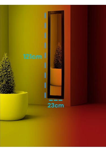 Siyah Ahşap Dekoratif Duvar Hol Ayna 121 X 23 Siyah