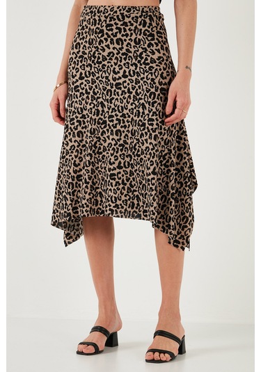 Lela Desenli Volanlı Midi Boy Bayan Etek 5869010 Leopar