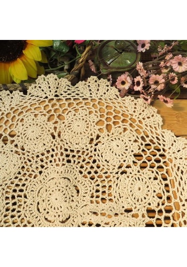 Bej Yuvarlak Masa Örtüsü Bardak Altlığı Peçete Masa Örtüsü Tığ Işi Dantel Pamuk Kapak Mat Ziyafet Düğün Dekorasyon 40cm Bej