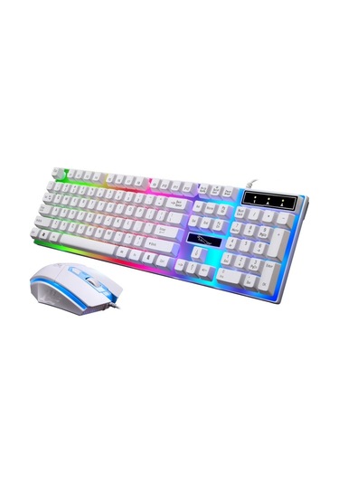 Zgb G21 1600 Dpı Profesyonel Kablolu Renkli Arka Işık Mekanik Hissediyorum Süspansiyon Klavye Optik Fare Kiti Laptop, Pc Beyaz Optik