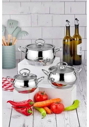 Cooker Ckr3336 Lara Çelik Güveç Tencere Seti 3 Lü 12-14-16 Cm