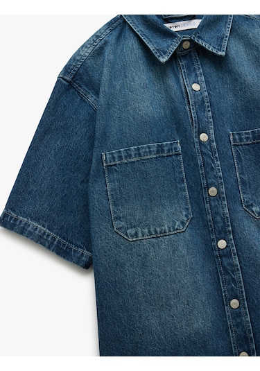 Koton Pamuklu Cepli Kısa Kollu Oversize Denim Gömlek Ceket Orta İndigo 5sam50023nd Indıgo