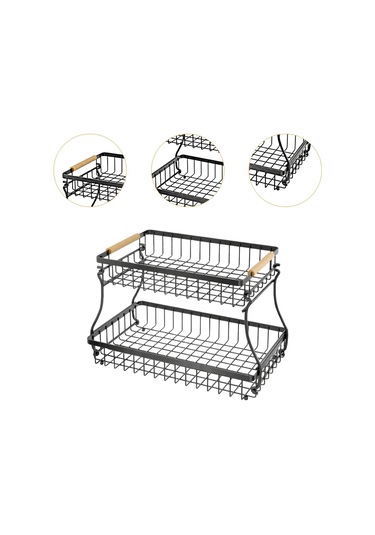 Suntek 2 Katlı Meyve Sepeti Yerden Tasarruf Sağlayan Büyük Siyah