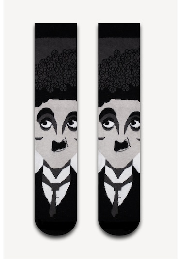 Bidigago Charlie Chaplin Desenli Unisex Çorap Siyah