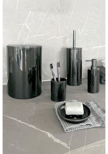 Prima Nova Flores 5'li Banyo Seti - Siyah Siyah