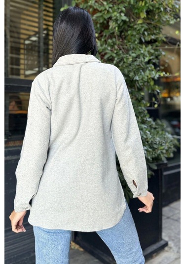Gri Uzun Kol, Çift Cepli, Eteği Oval Kesim, Kaşe Gömlek Ceket Gri