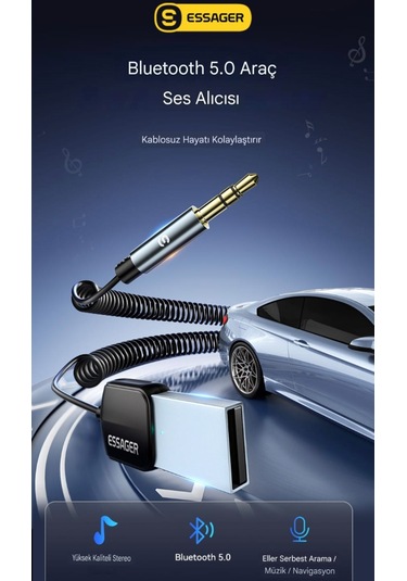 Bluetooth 5.0 Süper Hızlı Aux 3.5 Mm Araç Kiti Son Nesil Teknoloj