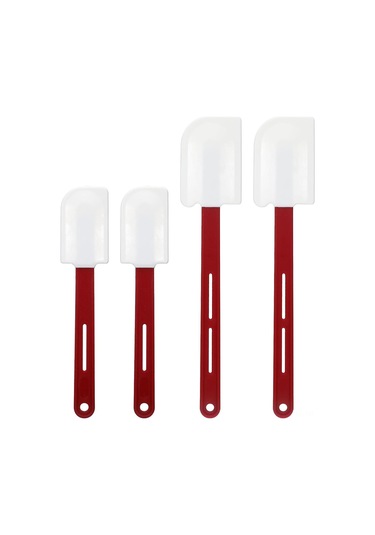 Ximistore9 4'lü Fırın Ve Mutfak Silikon Spatula Seti: Isı Dayanıklı Uzun/kısa Saplı Karıştırma Ve Kazıma Aletleri 2 Küçük, 2 Orta Kırmızı - Beyaz