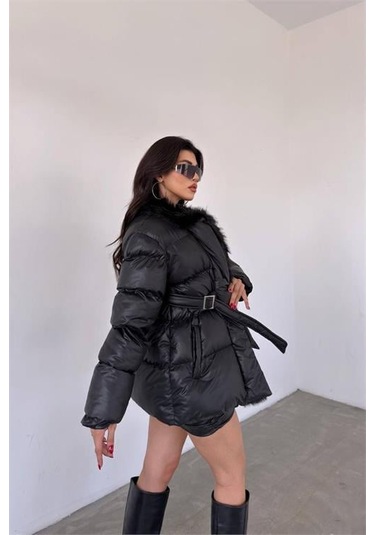 Kadın Siyah Zra Şişme Kürklü Mont Dpnbmylk25 Siyah