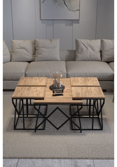 Orta Sehpa Ve Zigon Sehpa V Lüx 5'li Set Atlantik Çam Atlantik Çam