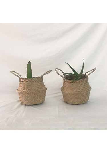Geeroyoo 2 Adet Doğal Deniz Otlu Örgülü Sepet - Çok Amaçlı Depolama, Bitki Saksısı, Dekoratif Organizatör