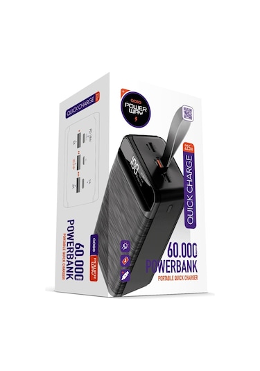 Powerway QC60 Siyah PD 22.5W 60.000 mAh Hızlı Şarj Kamp Powerbank