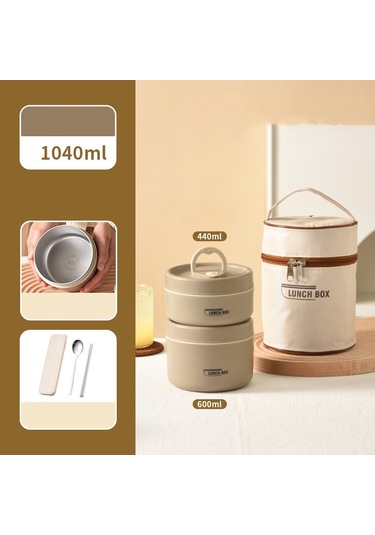 Küçük + Büyük + Çatal Bıçak Takımı + Isınma Çantası 304 Paslanmaz Çelik Yalıtımlı Öğle Yemeği Kutusu İşe Gidip Gelmek İçin Öğle Yemeği Kutusu Kahverengi
