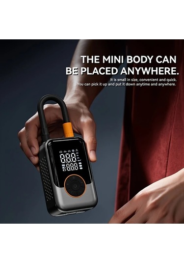 Oldfriend 1 Adet Gümüş Renk Taşınabilir Araba Pompası, Kablosuz Led Işıklı Dijital Basınç Göstergeli