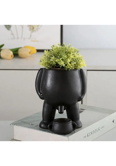 Yifomall Eğlenceli Pisuvar Tasarımlı Saksı - 19cm Siyah Seramik Çiçeklik Bitki Yetiştirme