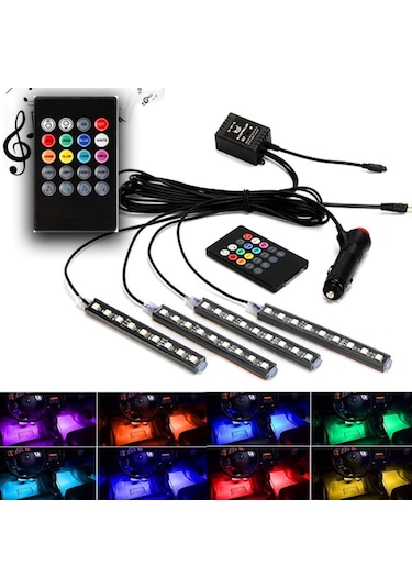 Araç İçi Ayak Altı Rgb 9 Led Kumandalı Oto Şerit Aydınlatma - 418154473
