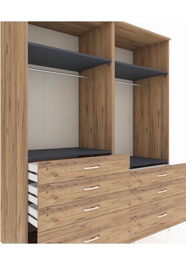 Kronos Gardrop 4 Raflı 7 Çekmeceli 2 Askılı 176x59x221 Çam-antrasit/çam Antrasit/çam