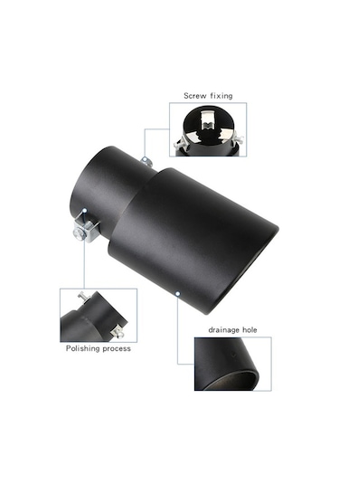 Besthome1 Otomobil Egzoz Ucu - 63mm Mat Siyah Paslanmaz Çelik, Eğimli, 3.8-5.3cm Bağlantı
