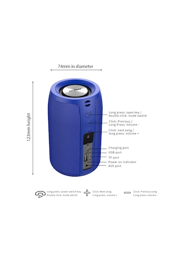 Springsun S32 Mavi Tws Bluetooth Hoparlör - 5w Stereo, Su Geçirmez, Gürültü Önleyici免提, Taşınabilir Dış Mekan Partileri İçin