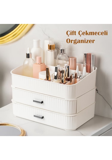 Porsima 0620 3 Katlı Beyaz Makyaj Organizeri Saklama Kutusu