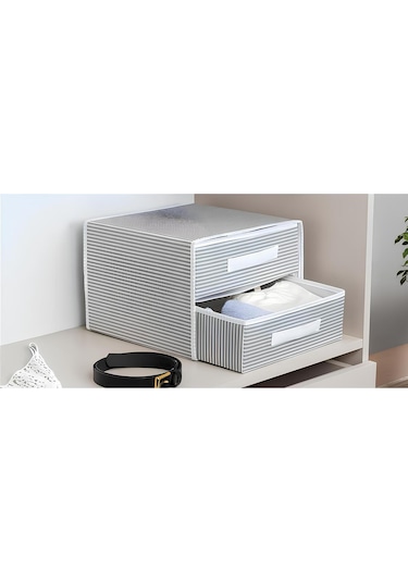 2 Gözlü/bölmeli Çekmece Yeni Sezon Nano Teknoloji Kumaş 31 30 22cm Gri-beyaz