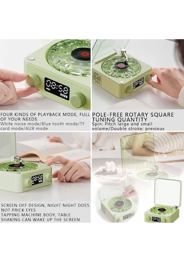 Vintage Vinil Plak Çalar Bluetooth Hoparlör Ayarlanabilir Işıklı Kablosuz Taşınabilir Retro Vinil Plak Çalar