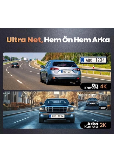 X4 2 Kameralı Ekranlı Wifi Araç Dvr Kamera 512gb Destekli G Sensö