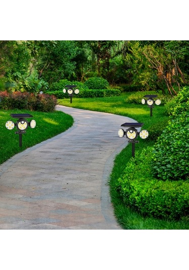 Besthome1 3 Kafa Güneş Enerjili Duvar/zemin Lambası, 78cob Led Beyaz Işık, 3 Mod, 2x1200mah Batarya, Ip65 Koruma