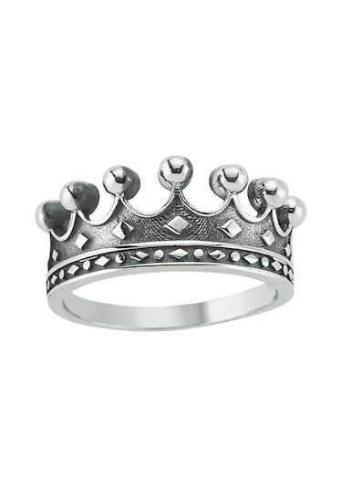 Gümüş Kral Kraliçe Tacı Sevgili Çift Yüzükleri + Tektaş Al43