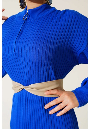 Bigdart 15900 Boydan Tesettür Triko Elbise - Saks