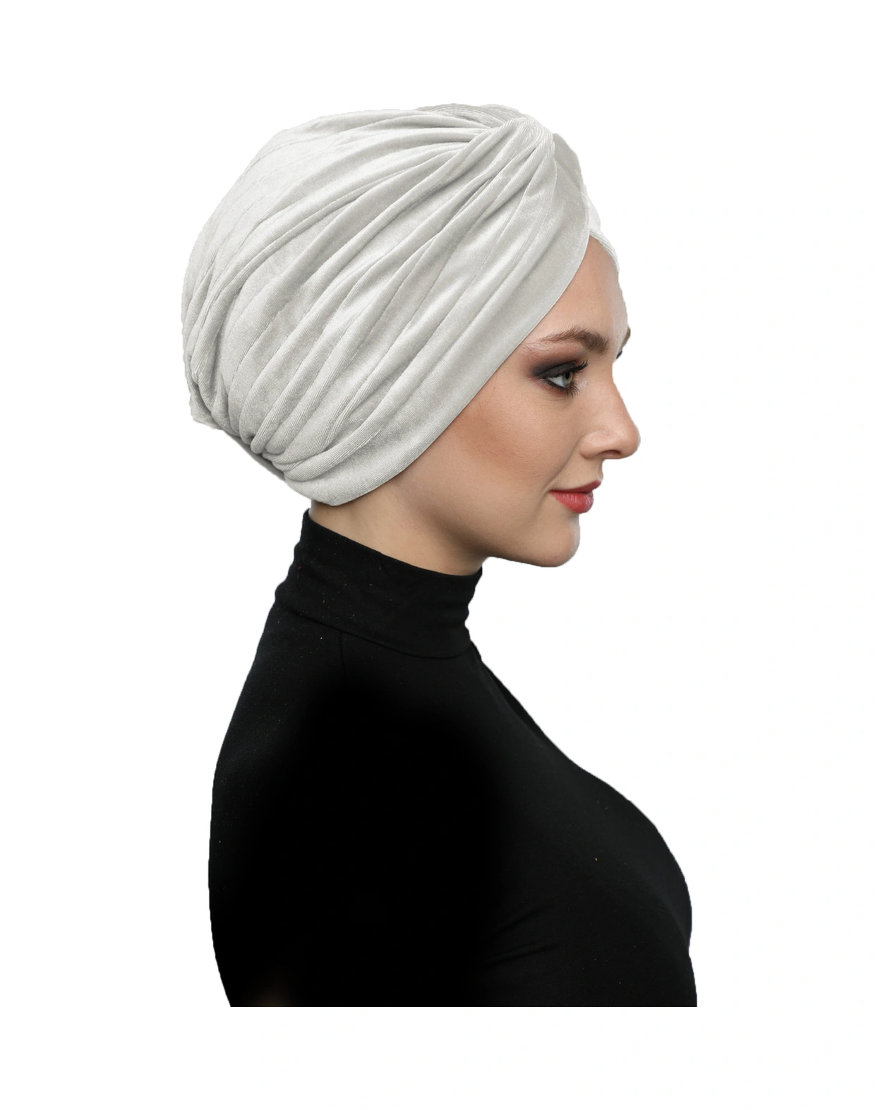 Kadife Çapraz Krem Hazır Türban Tesettür Bone Krem