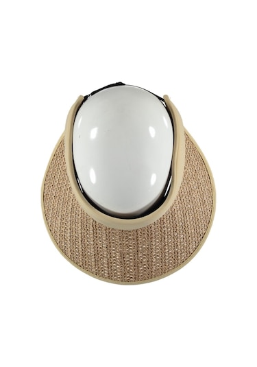 Uv Korumalı 50 Faktör Kadın Hasır Vizör Şapka Örgü Tasarım Vizör Açık Kahve Açık Kahverengi