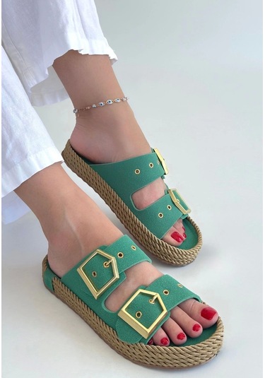 İces Yeşil Nubuk Terlik Çok Renkli