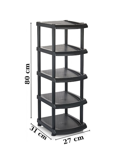 Piev Plastik Tekli 5 Katlı Ayakkabılık Siyah Siyah