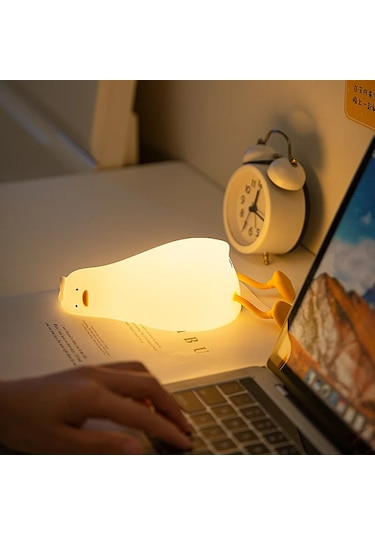 Hpytech Sevimli Ördek Dokunmatik Led Işıklı Şarjlı Gece Lambası Beyaz