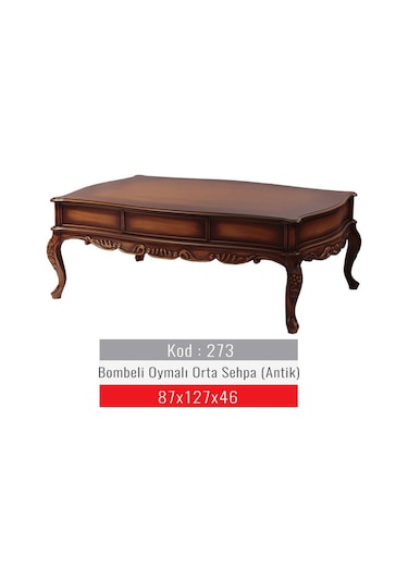 Masifart Oymalı Bombe Orta Sehpa Ceviz Silme