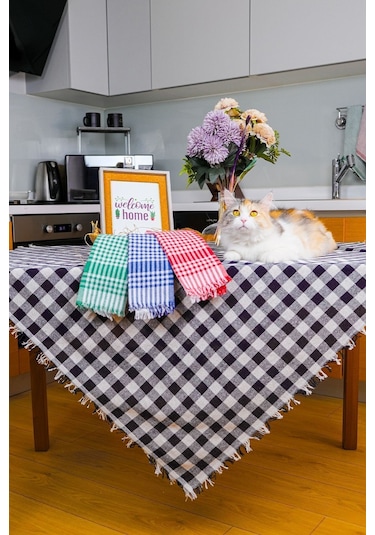3'lü Çok Amaçlı Sofra Bezi & Piknik Sofrası & Masa Örtüsü Ekose Pötikare Desenli Çok Renkli